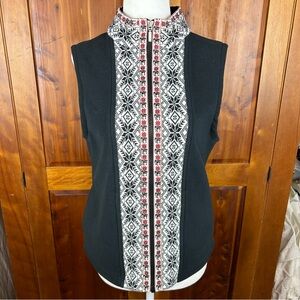 L.L. Bean Nordic Embroidered Snowflake Fair Isle Front Zip Fleece Vest Cabincore